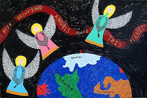 Beer Drinking Angels Guard This Planet by Irene Smith