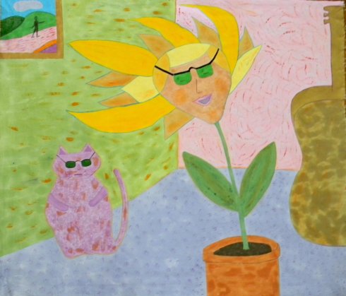 Flower with Cat by Irene M. Smith